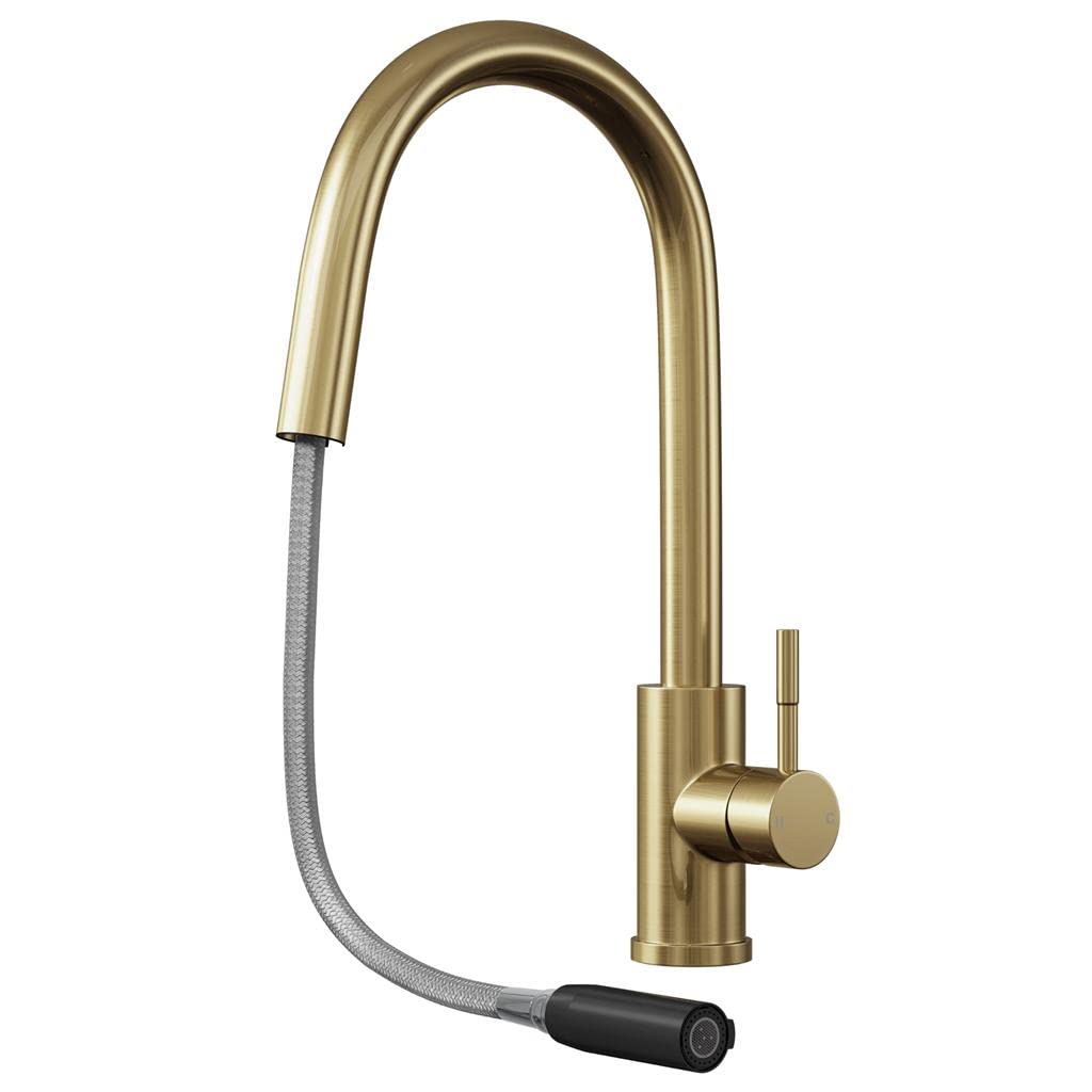 Liquida Brushed Brass Epo11br Single Lever Pull Out Mixer Kitchen Mixer Tap