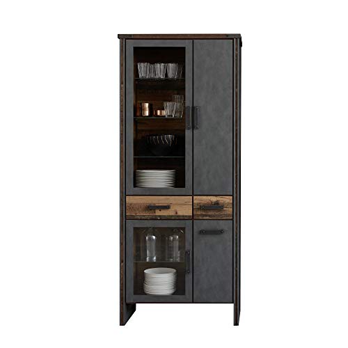 Preisvergleich Produktbild trendteam smart living - Vitrine Schrank Wohnzimmerschrank - Wohnzimmer - Prime - Aufbaumaß (BxHxT) 89 x 212 x 42 cm - Farbe Old Wood mit Matera - 186815323