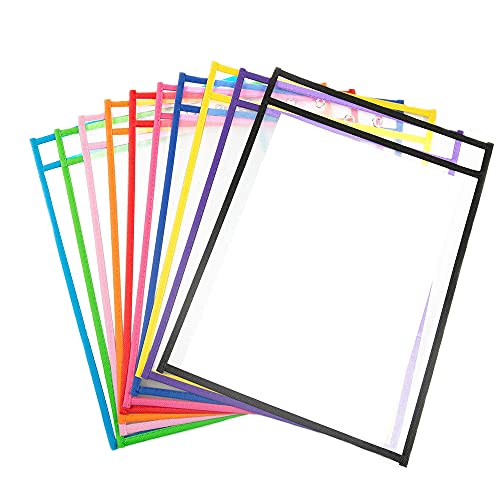 10 Piezas Bolsas de Borrado en Seco, Escribir y Limpiar Bolsillos, Bolsillos Transparentes y Borrable, Fundas Fichas de Papel, para la...