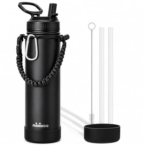 Image of mininoo 24 oz Insulated Stainless Steel Water Bottle with Straw, Black