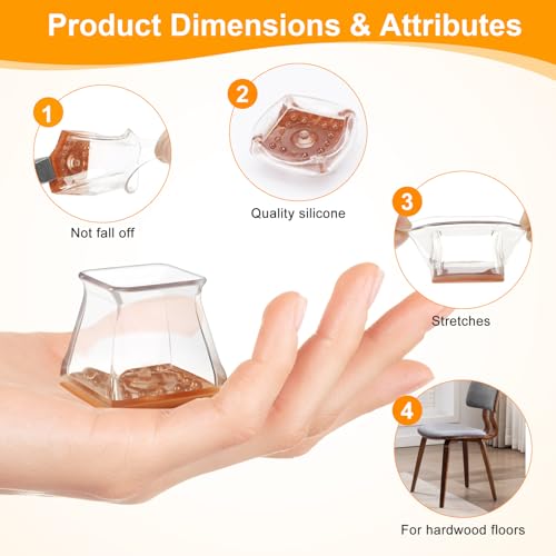 Image of CHUNZEXI 36 Pack Square Chair Leg Floor Protectors for Hardwood Floors, Silicone Felt Covers Pads Caps, Protect Wood Furniture Feet Floors Noise Reduce and Scratch (Square Small)