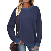 Cuptacc Sweat Femme Col Rond Ample Manche Longue Tee Shirt Femme Grandes Tailles Casual Colorblock Automne Hiver Chic Et Elegant Haut Bleu Violet L