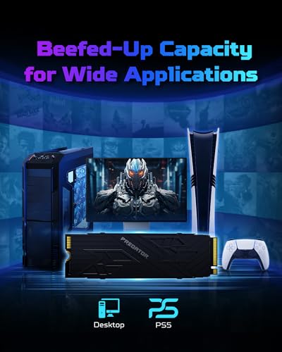 Image of acer Predator GM7000 SSD with Heatsink 2TB NVMe PCIe Gen4 x4, M.2 2280 Internal Solid State Hard Drive, Read Speeds Up to 7400MB /s for Playstation5 and High End Computer - BL.9BWWR.123