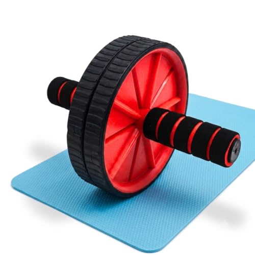 Image of Instafit AB Roller Wheel for Men and Women for Abdominal Exercise Core Workouts with Knee Mat (Multicolor) (Red)