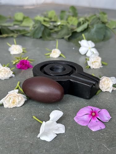 Image of Shivam VASTU AKAL 1.5 inch Original Narmadeshwar Narmada Shivling with 3 inch Narmada Stone Yoni Base Jaladhari (Swayambhu Shivling, Black Flate Jaladhari)