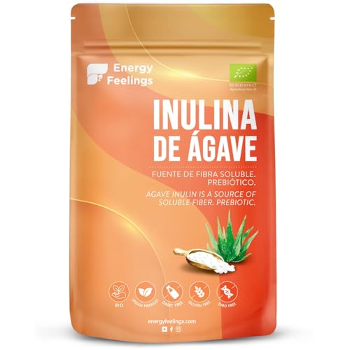 Energy Feelings Inulina en Polvo Bio de Agave, Inulina Pura Vegetal Prebiótico, Fibra Dietética, Sin Azúcar, Sin Gluten, Vegana, color Blanco, 200 g
