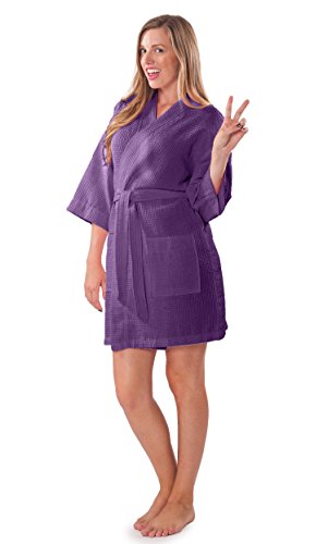 Image of Turquaz Lightweight Short Robes For Women Waffle Kimono Bathrobe - Soft, Fast-Drying, Long-Lasting Cotton Blend