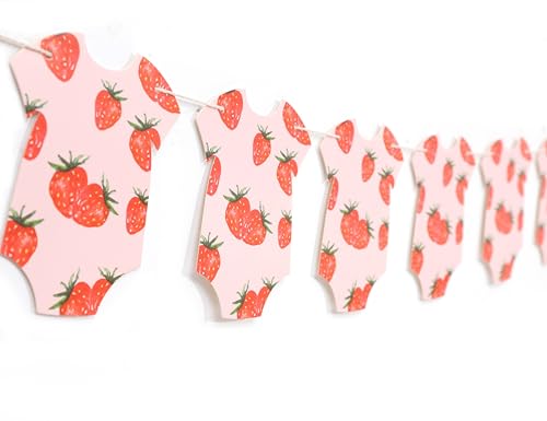 Strawberry Bodysuit Banner - Strawberry Baby Shower,Strawberry Bodysuit Decorations,Gender Reveal Banner (Strawberry)