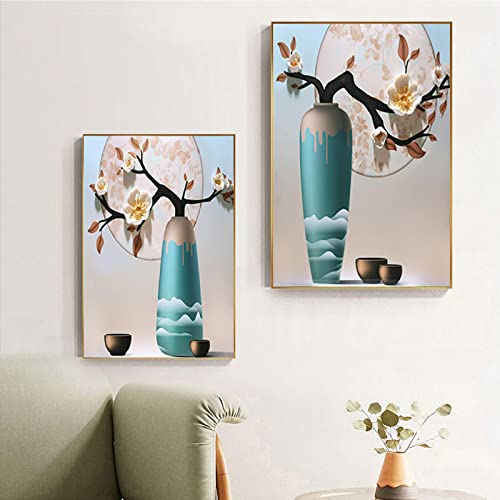Peinture affiche KEBIA de vase de fleur pour créer un salon chaleureux et moderne