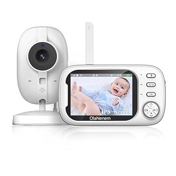 OLANENEM Baba Eletronica Câmera sem internet, 3.5" Monitor de Bebe, 2 Way Audio, Visão Nocturna,Zoom Digital,Visão Noturna Automática Baby,VOX, Monitoramento Temperatura,Canção de Ninar