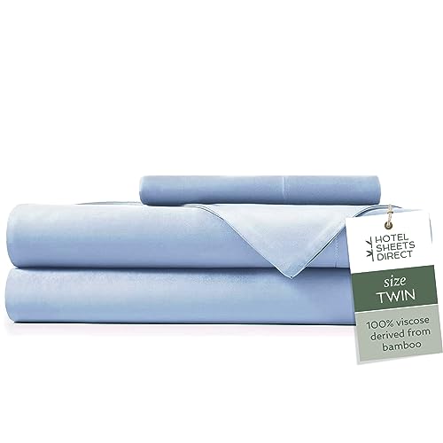 Image of Hotel Sheets Direct 3 Piece Bed Sheet Set Twin Size, 100% Viscose Derived from Bamboo Sheets Set with 1 Pillowcase, Cooling & Breathable Luxury Bedding, Moisture-Wicking & Silky Soft, Light Blue