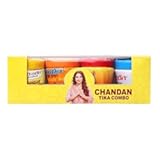Chandan Tika with Kumkum Roli Combo Pack Chandan Tika-, Orange Chandan Tilak, Yellow Chandan Tika, White Chandan Tika (Pack of 4), Roli Tikka for Pooja, Navratri, Janmaasthmi, Hindu Gold Pooja
