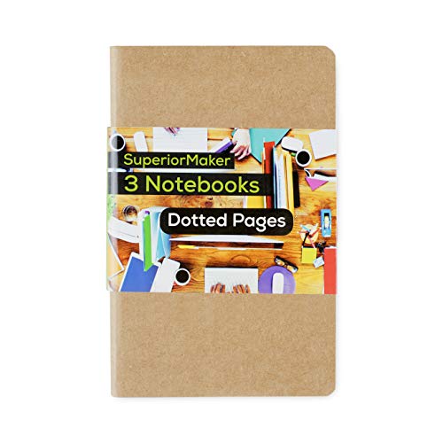 Travel Journal, Dotted Pocket Notebook, Kraft Brown Soft Cover, 3.5 x 5.5 in. - SuperiorMaker (3 Pack)