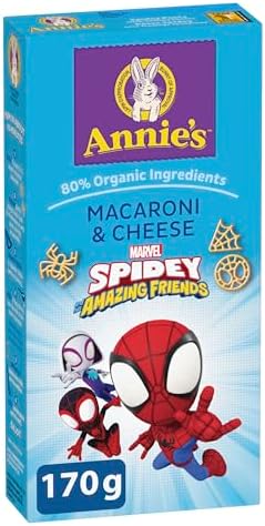 ANNIE'S - MACARONI AND CHEESE Marvel Spidey and His Amazing Friends, No Artificial Flavours or Synthetic Colours, Contains Real Cheese and Milk Ingredients, 80% Organic Ingredients, 170 Grams Package