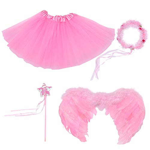 KESYOO Trajes de Asa de Anjo Asas de Cisne Flor Headpiece Varinha de Fada Tutu Saia Conjunto de Traj