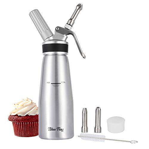 BLUE FLAG Professional Whipped Cream Dispenser 1 Pint Stainless Steel Cream Whipper Capacity Canister-Using 8g N2O Cream Chargers(Not include)