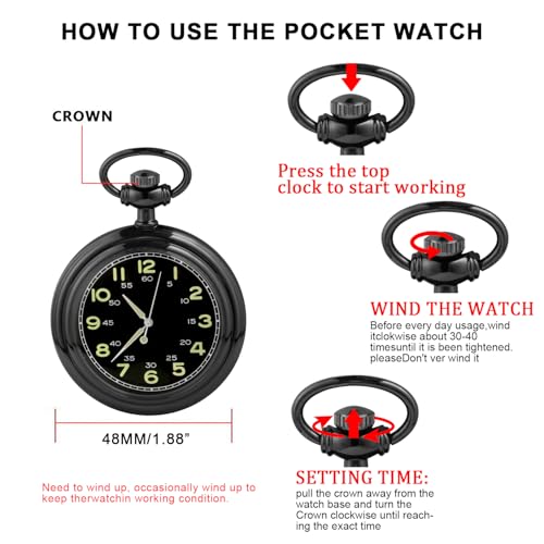 Image of Uncovered Black Mechanical Pocket Watch, Arabic Numeral Dial Men's Pocket Watch with Chain