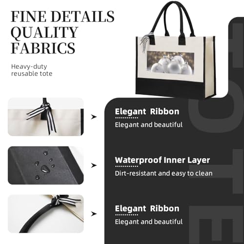 Canvas Tote Bag for Women Beach Tote Purse Reusable Grocery Bag White Xmas Balls Aesthetic Shopping Bags3