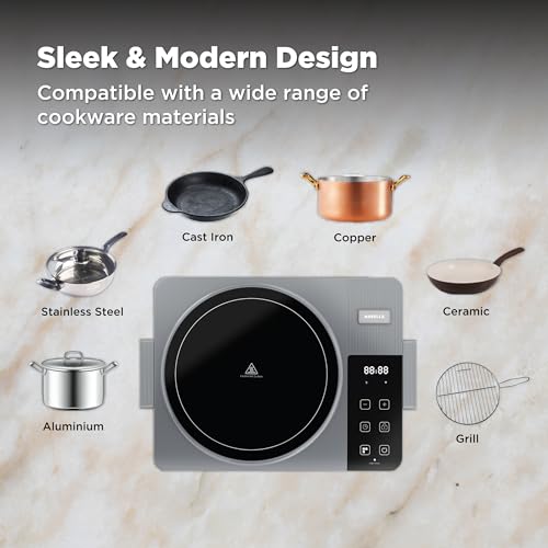 Image of Havells 2000W Hexo EZ HEAT Infrared Induction Cooctop with Digital Display| TC-20 with Grill| 6kV Surge Protection| Cool Touch Body| Fast Heating | 1 Year Door Step Warranty By Havells