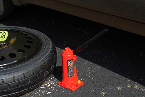 K Tool International 63201 2 Ton Hydraulic Bottle Jack For Garages, Repair Shops, And Diy, 4,000 Lbs. Capacity, Lift Range 6.2" - 12.1", Heavy Duty Steel, Heat Treated Ram Extension Screw, Red #TOP1