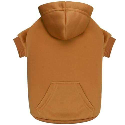 Image of Dog Hoodie Dog Sweaters for Small Dogs Solid Soft Brushed Fleece Pet Clothes Pet Hoodie Sweatshirt with Pocket(Coffee-XS)