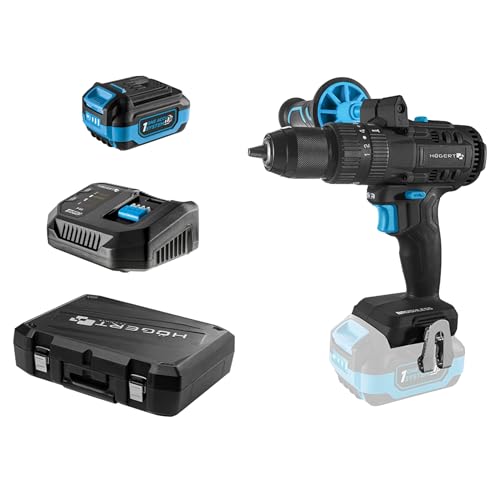 HÖGERT TECHNIK Bürstenloser Akku-Schlagbohrschrauber Set 18V, 80 Nm Drehmoment, 4,0 Ah Akku, 4A Ladegerät, LED-Beleuchtung, Metallgetriebe, Für Holz & Metall