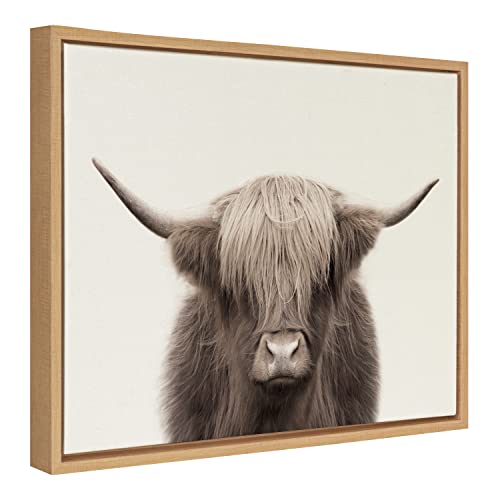 Kate and Laurel Sylvie Hey Dude Highland Cow Color Framed Linen Textured Canvas Wall Art by The Creative Bunch Studio, 18x24 Natural, Decorative Cow Art for Wall by Kate and Laurel - Used condition - Image 2