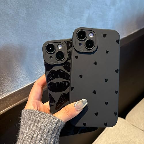 Jusnfu for iPhone 14 Case 6.1 Inch 2022, Aesthetic Love Hearts Print Phone Case for Women Girls Men, Slim Silicone Protective Phone Cover for iPhone 14, Black Love Hearts by Jusnfu - Used condition - Image 3