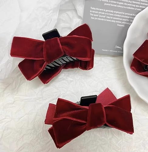Mini pinzas de moño terciopelo rojo para cabello miniatura 6