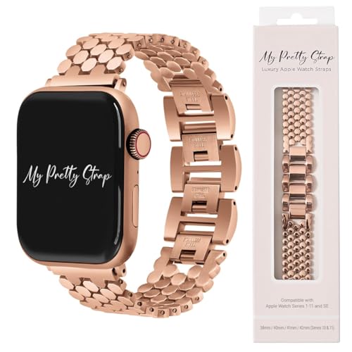 Image of My Pretty Strap - Compatible Apple Watch Band Strap, Stainless Steel Fashion iWatch Replacement Strap- Easy Resizing, No Tool Needed, Fits Most Wrists- Series 1-11, SE and Ultra
