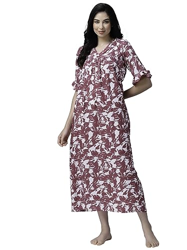 Image of OOMPH! Cotton Blend Nighty for Women's | Night Gown | Nighty | Nightdress | Maxi Dress | Sleepwear | Gown for Women | Nighties | Sleepwear