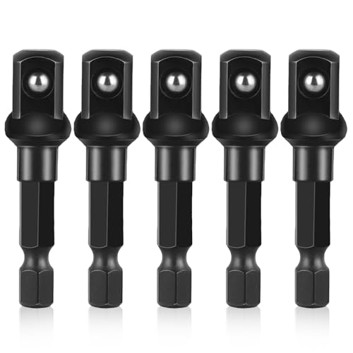 Image of 3 /8 Impact Socket Adapter Set, 5PCS Black Drill Sockets Adapter 1 /4 to 3 /8 Drive Adapters Kit for Impact Driver Automotive DIY Extension Socket Bits Handle Nut Driver and Drills(3 /8 Square Tip)