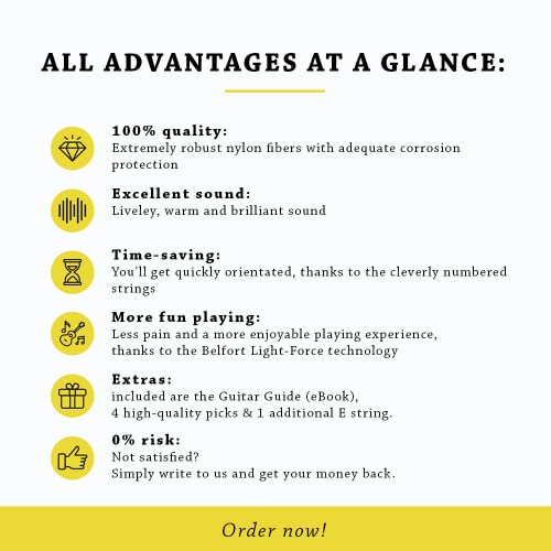 BELFORT Guitar Strings for Acoustic Guitar - Premium Steel Phosphor Bronze (6 String Set) for Western Guitar & Acoustic Guitar BONUS: 4 Picks + Extra High E String (011)