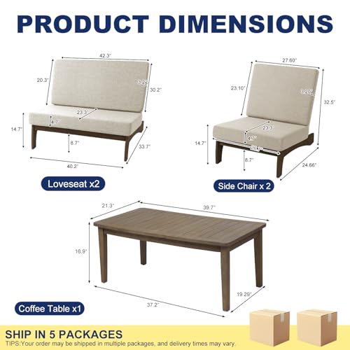 Image of Pia Ricoo 4 Piece Patio Furniture Sets, Outdoor Furniture with 2 Chairs & Coffee Table, Patio Conversation Set for Backyard, Deck, Lawn, Light Camel