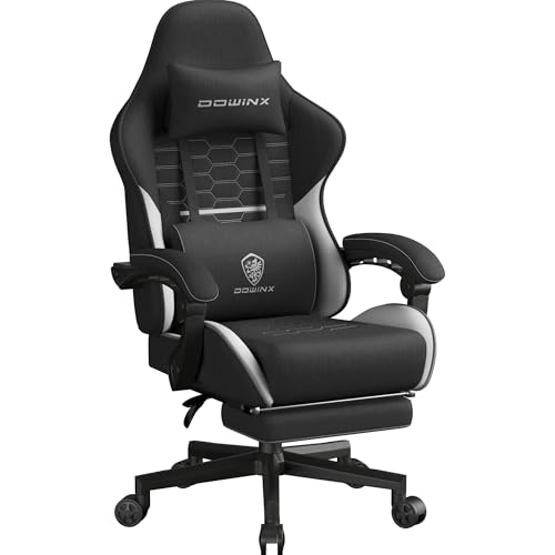 Image of Dowinx Gaming Chair Fabric Big and Tall with Pocket Spring Cushion, Massage Game Chair Cloth with Headrest, Ergonomic Computer Chair with Footrest 350LBS