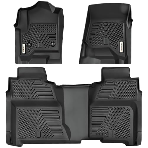 YITAMOTOR Floor Mats Compatible with 2014-2018 Chevy Silverado/GMC Sierra 1500 Crew Cab, 2015-2019 Silverado/Sierra 2500 HD/3500 HD Crew Cab, All-Weather 1st & 2nd Row, Black 2014-2018 & 201