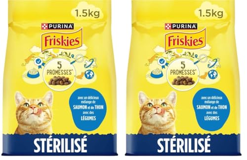 FRISKIES Au Saumon, au Thon et aux Légumes - 1,5 KG - Croquettes pour Chat Stérilisés (Lot de 2)