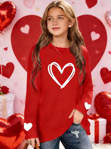 Image of Girls Valentines Day Shirt：Cute Heart Graphic Long Sleeve Tee Tops 6-14y