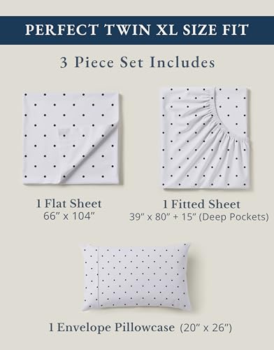 Image of LANE LINEN 100% Organic Cotton Twin XL Sheets Set 3-Piece Pure Percale Bedsheets Bedding Breathable Fits Mattress Upto 15 inch Deep - Black Polka Dot