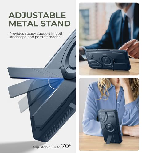Image of Dexnor for Samsung Galaxy S24 FE Case with Camera Cover & Adjustable Kickstand & Built-in Screen Protector, Magnetic Rugged Shockproof Bumper Cases Heavy-Duty Magnetic Protective Cover,Navy Blue