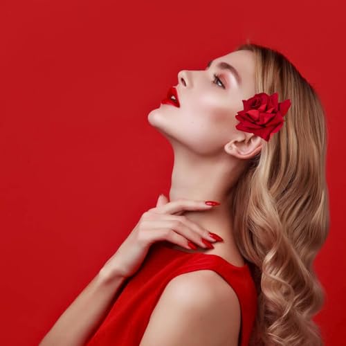 Set de 4 broches de pelo flor rosa roja miniatura 7