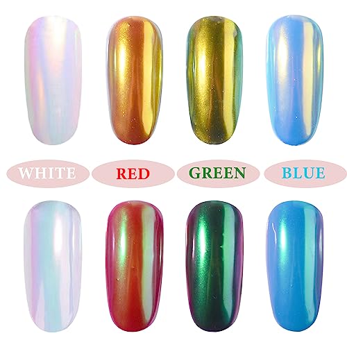 Meilinds 2 Pcs Mermaid Chrome Nail Powder Kit- 2 Colors Neon Effect Iridescent Nails Powder, Aurora Holographic Nail Glitter Rainbow Mica Powders Chrome Nail Art Dust Tip Manicure Pigment #TOP3