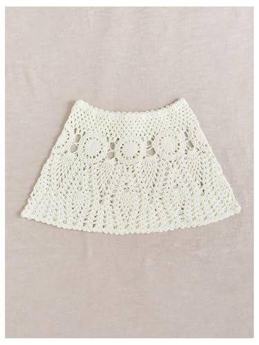 Verdusa Women's Hollow Out Crochet Knit Skirt Drawstring High Waist Mini Cover Up Skirt2