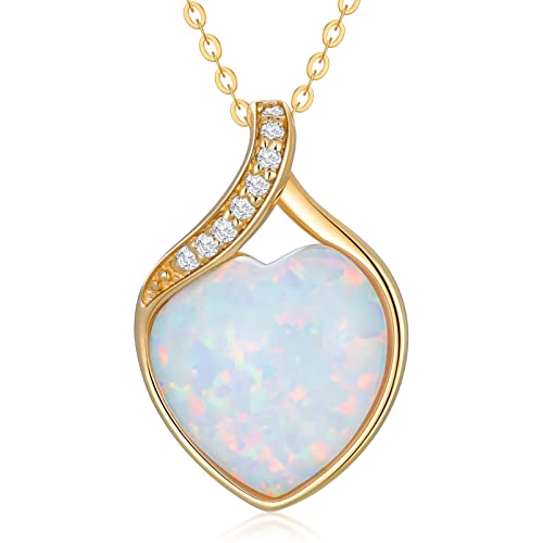 YDD 14k Solid Gold White Opal Necklace for Women Heart Shape Opal with Genuine Diamond Pendant Necklace Heart Necklace Opal Jewelry Diamond Jewelry Gifts 16