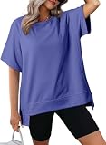 Dokotoo Womens Oversized T Shirts Short Sleeve Crewneck Summer Tops for Women Casual Loose High Low Blouses Lightweight Sweatshirt Basic Tee Shirts 2025 Trendy Clothes Dark Blue XX-Large