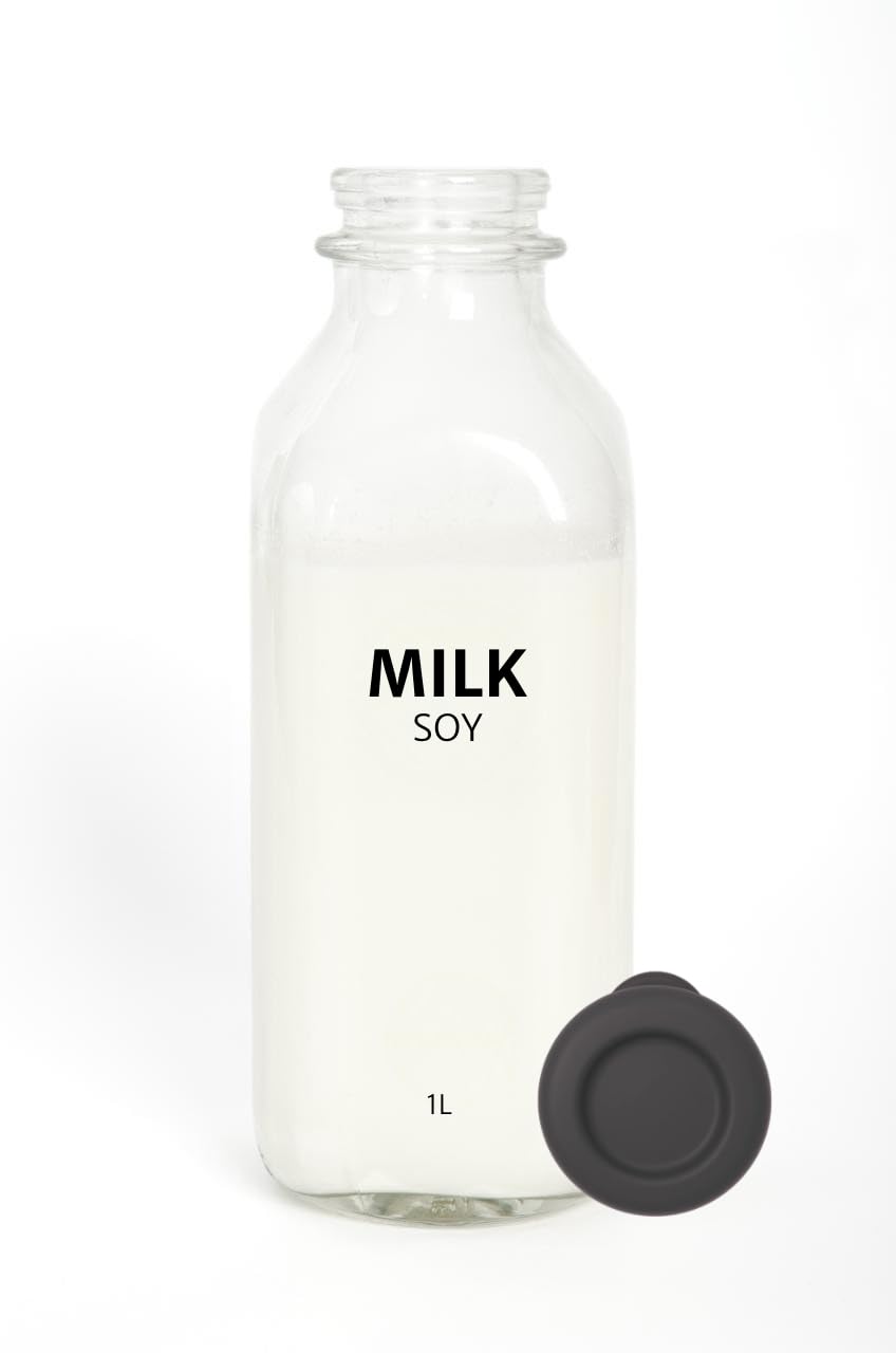 Jarsaver Translucent Jarsaver® 34Oz/1L Glass Milk Bottles With Black Silicone Lid | Reusable Food Grade Glass Jugs | Leakproof & Airtight | Made In America | For Milk, Almond Milk, Oat Milk, Soy Milk, Juice (Soy Milk)