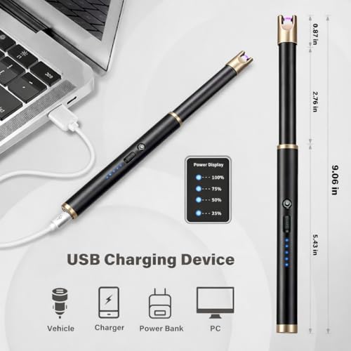 Image of Electric Candle Lighter Windproof USB Rechargeable Flameless Long Neck Lighter for Candles Gas Stove Fireplace BBQ Kitchen Grills (Gold) (Black Champagne Gold)
