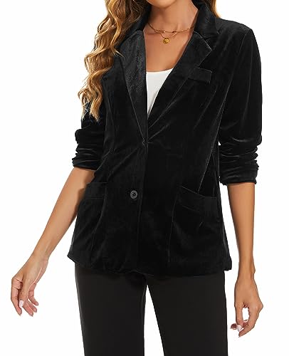 MINTLIMIT Women's Velvet Jacket Suit Casual Work Office Notched Lapel Lapel Button Suit Blazer for Bussiness Casual, XL, Black3