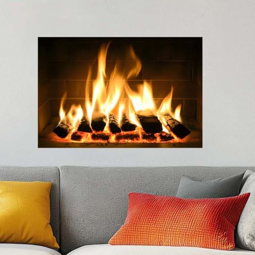 SUPERDANT Fireplace Wall Sticker 3D Bonfire Chimenea Decorative Wall Decal Fireplace Backdrop Wallpaper Decals Peel and Stick Vinyl Decor for Xmas Living Room Bedroom Home Decoration 32.4x21.8in