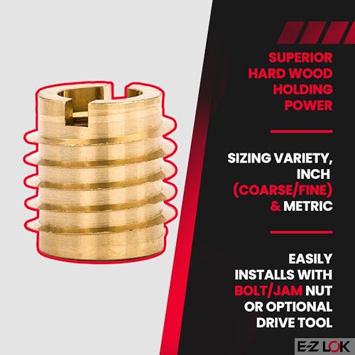 Image of E-Z LOK Knife Threaded Insert for Hard-Wood, Brass Inserts 3 /8-24 Internal Threads, 0.625 inch Length Pack of 10